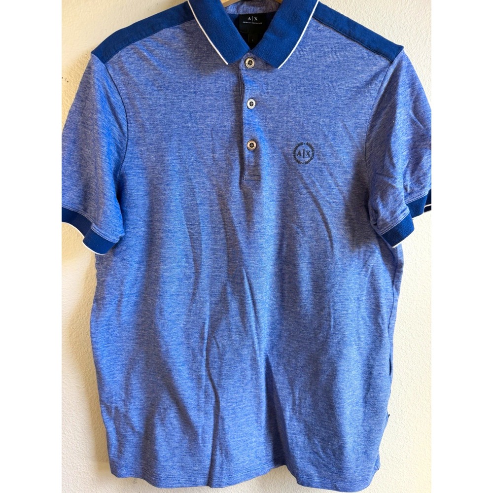 Armani Exchange Men's Polo Shirt Size Large Blue Short Sleeve Knit Logo Trim